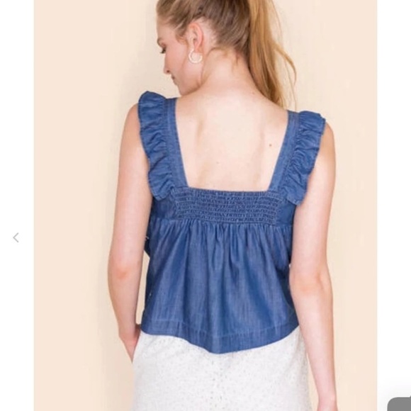 NWT Harper Embroidered chambray denim square neck tank top L - Picture 4 of 4